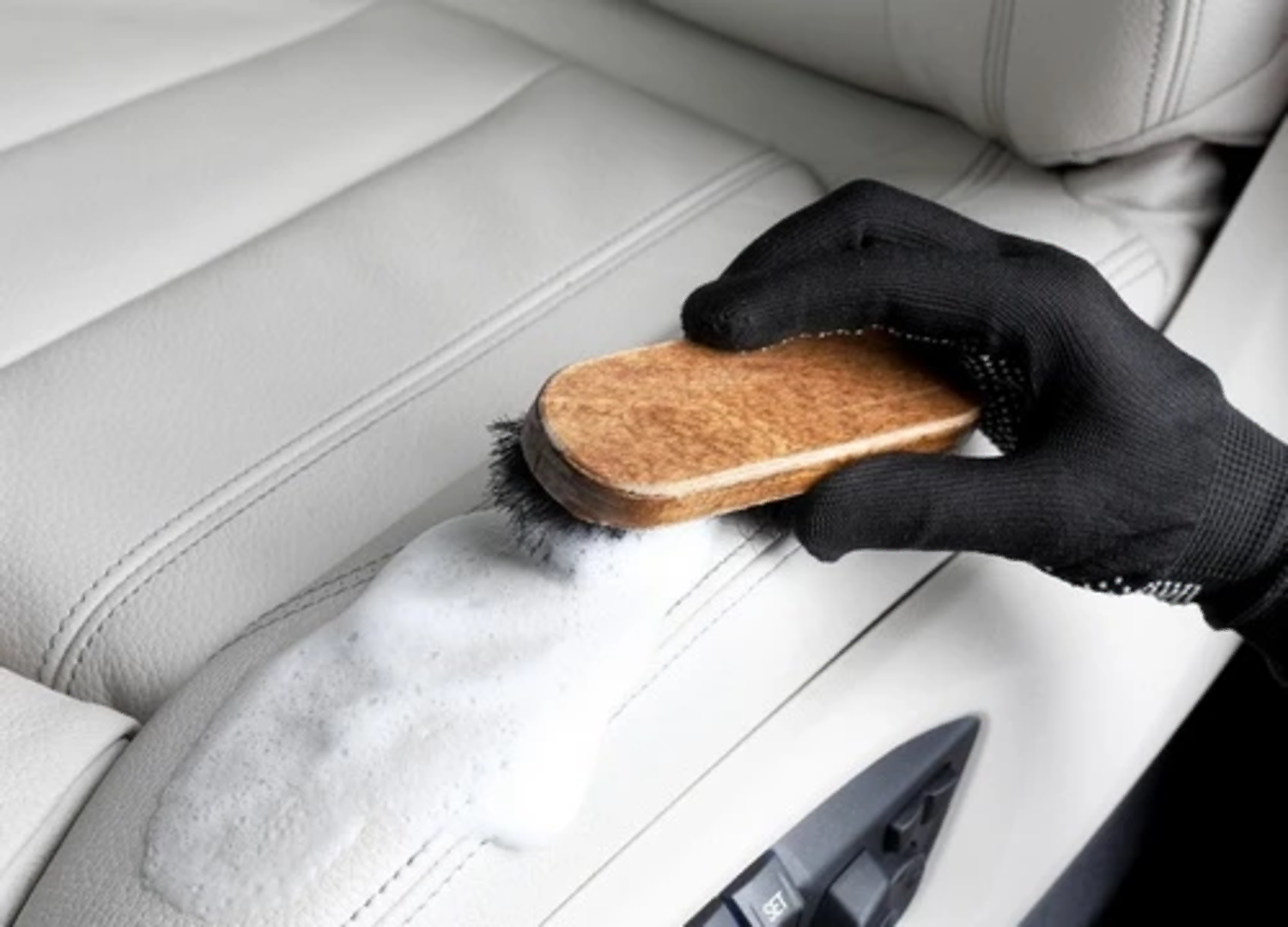 Leather cleaning and conditioning interior detailing